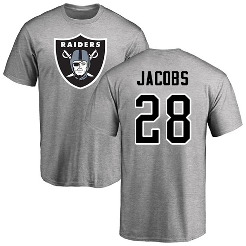Men Oakland Raiders Ash Josh Jacobs Name and Number Logo NFL Football #28 T Shirt